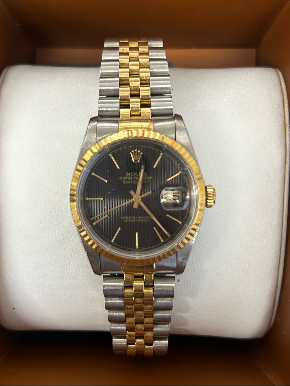 Rolex Two-Tone Gold and Silver Black Dial Datejust Watch
